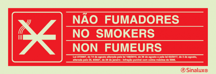 Sinal para aplicação no pavimento de zona de não fumadores de acordo com Lei n.º 37/2007, de 14 de agosto, alterada pelas Leis n.ºs 109/2015, de 26 de agosto, 63/2017, de 3 de agosto e DL n.º 9/2021, de 29 de janeiro